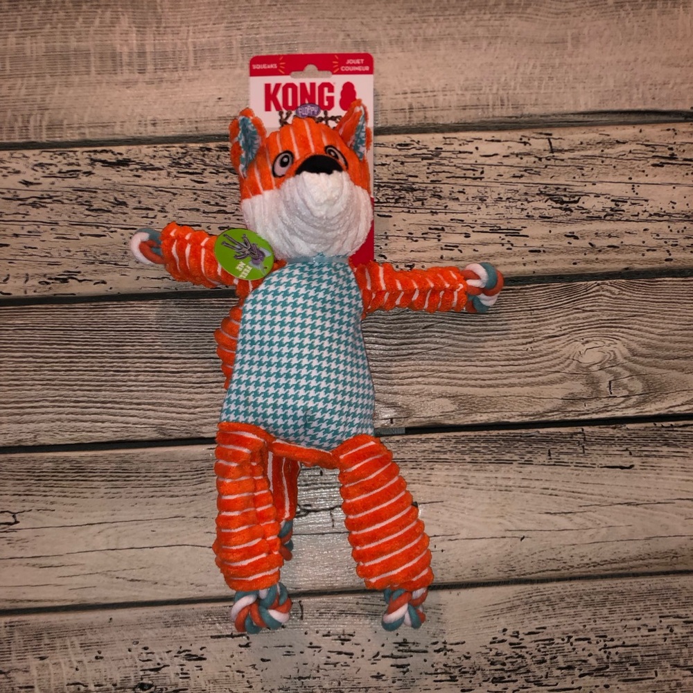Kong Floppy Knots Fox med/large Squeaky Rope Tug & Shake Dog Toy 14in